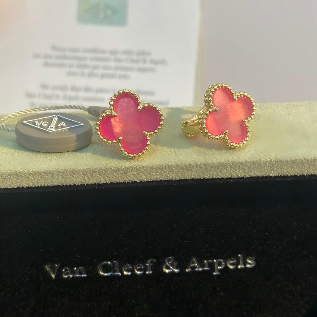 [Camiery]NEW CLOVER 15MM PINK ENAMEL STUD EARRINGS