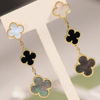 [Camiery]CLOVER EARRINGS GOLD ONYX MOP 3 MOTIF
