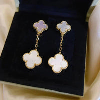 [Camiery]CLOVER 2 MOTIF WHITE MOP EARRINGS