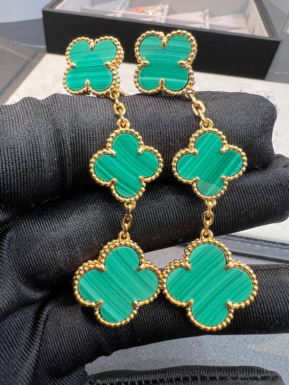 [Camiery]CLOVER MALACHITE 3 MOTIFS GOLD