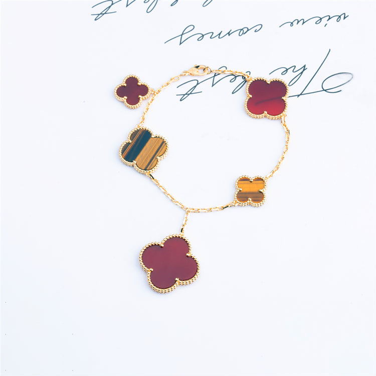 [Camiery]CLOVER BRACELET 5 MOTIFS CARNELIAN TIGER EYE