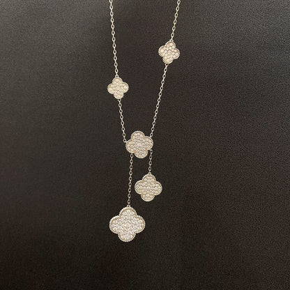 [Camiery]CLOVER 5 MOTIFS SILVER DIAMONDS NECKLACE