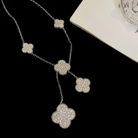 [Camiery]CLOVER 5 MOTIFS SILVER DIAMONDS NECKLACE