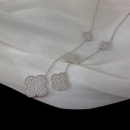 [Camiery]CLOVER 5 MOTIFS SILVER DIAMONDS NECKLACE