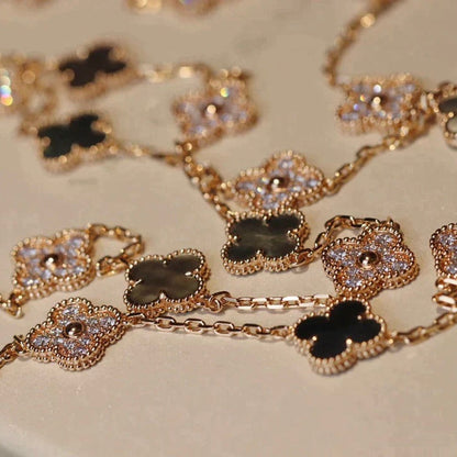 [Camiery]CLOVER 20 MOTIFS DARK MOP DIAMOND  NECKLACE