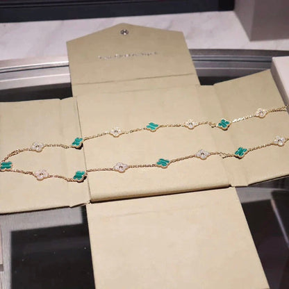 [Camiery]CLOVER 20 MOTIFS MALACHITE DIAMOND NECKLACE