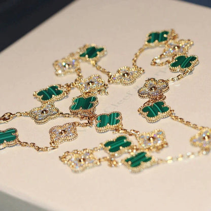 [Camiery]CLOVER 20 MOTIFS MALACHITE DIAMOND NECKLACE