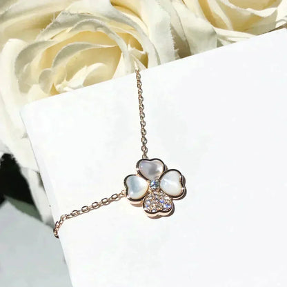 [Camiery]CLOVER MOP DIAMOND ROSE GOLD NECKLACE