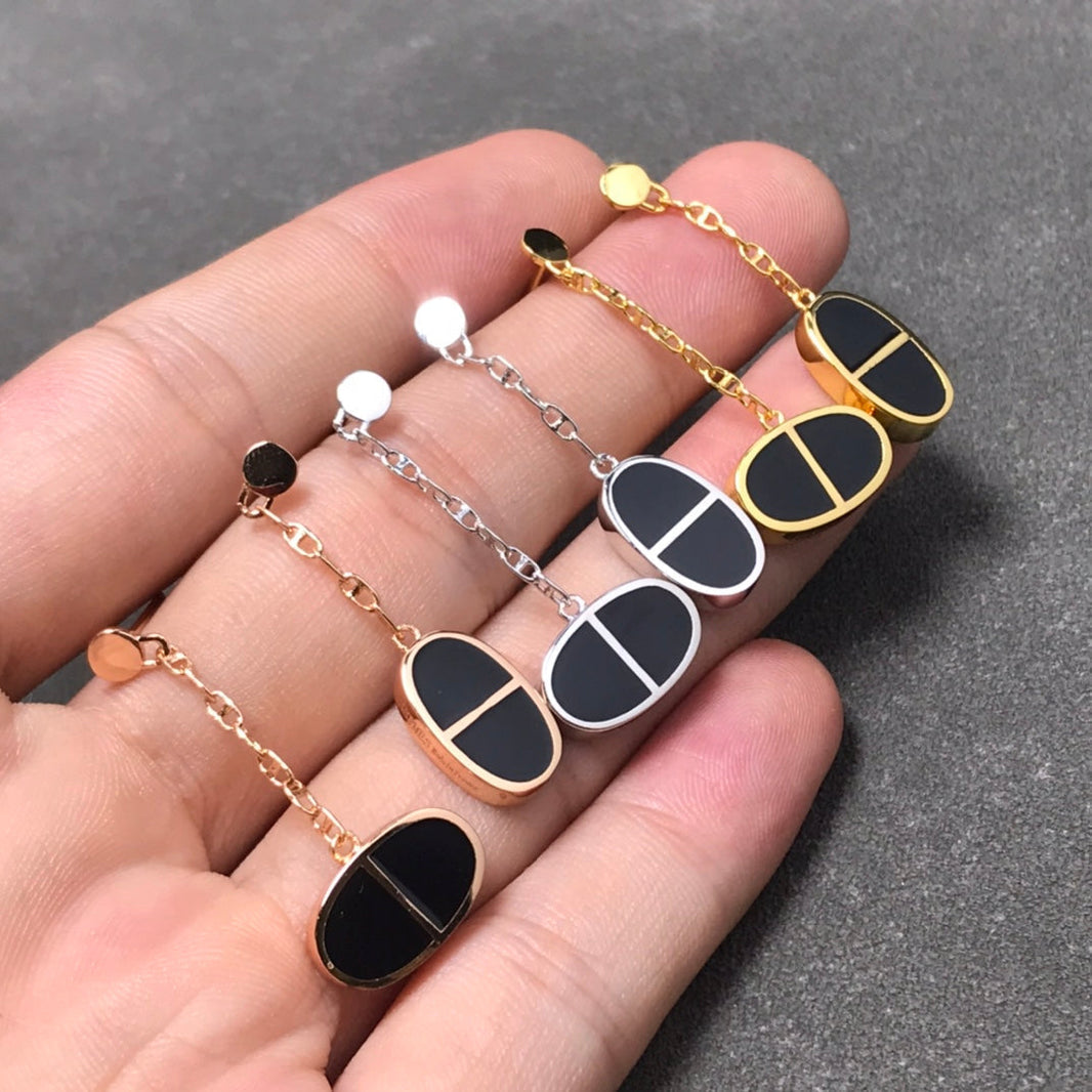 [Camiery]CHAINE VERSO BLACK CERAMIC SILVER EARRINGS