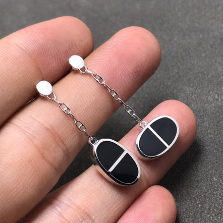 [Camiery]CHAINE VERSO BLACK CERAMIC SILVER EARRINGS