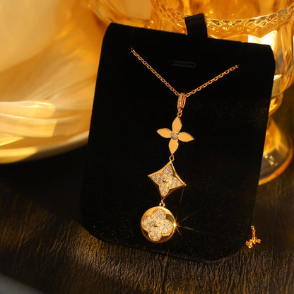 [Camiery]STAR AND SUN DIAMOND PINK GOLD NECKLACE