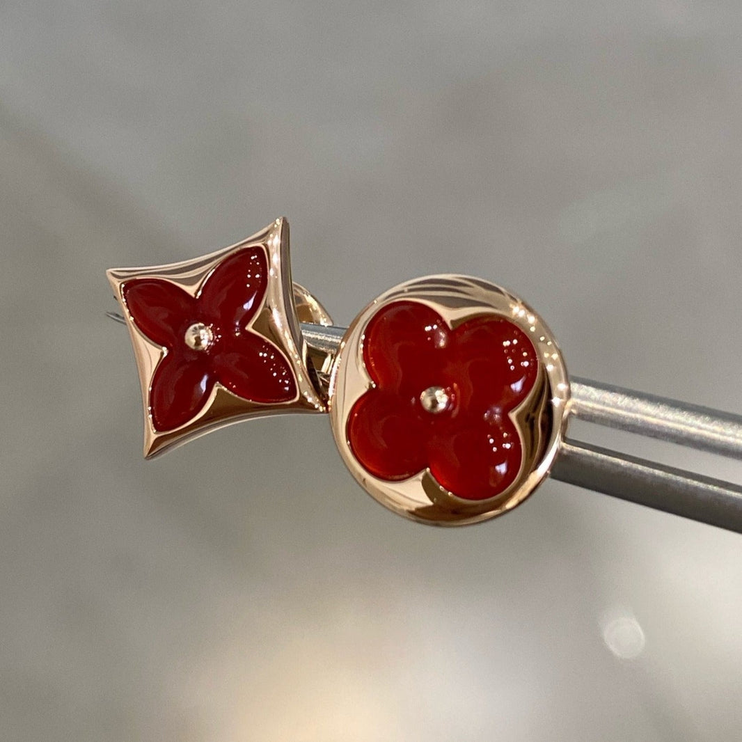 [Camiery]STAR AND SUN PINK GOLD CARNELIAN STUD EARRINGS