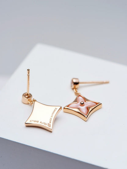 [Camiery]DOUBLE STAR PINK GOLD MOP DROP EARRINGS