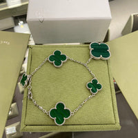 [Camiery]CLOVER 5 MOTIFS SIVLER MALACHITE BRACELET