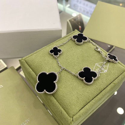 [Camiery]CLOVER 5 MOTIFS SIVLER ONYX BRACELET