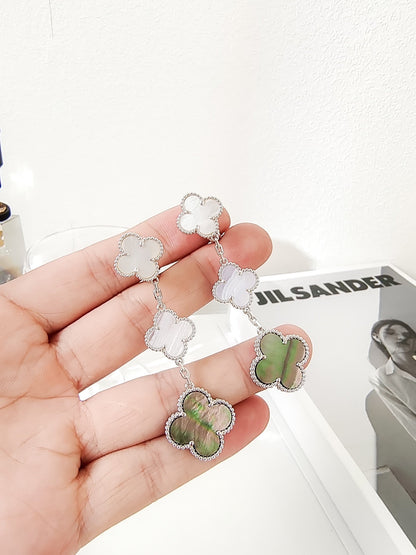 [Camiery]CLOVER 3 MOTIFS CHALCEDONY DARK MOP SILVER EARRINGS