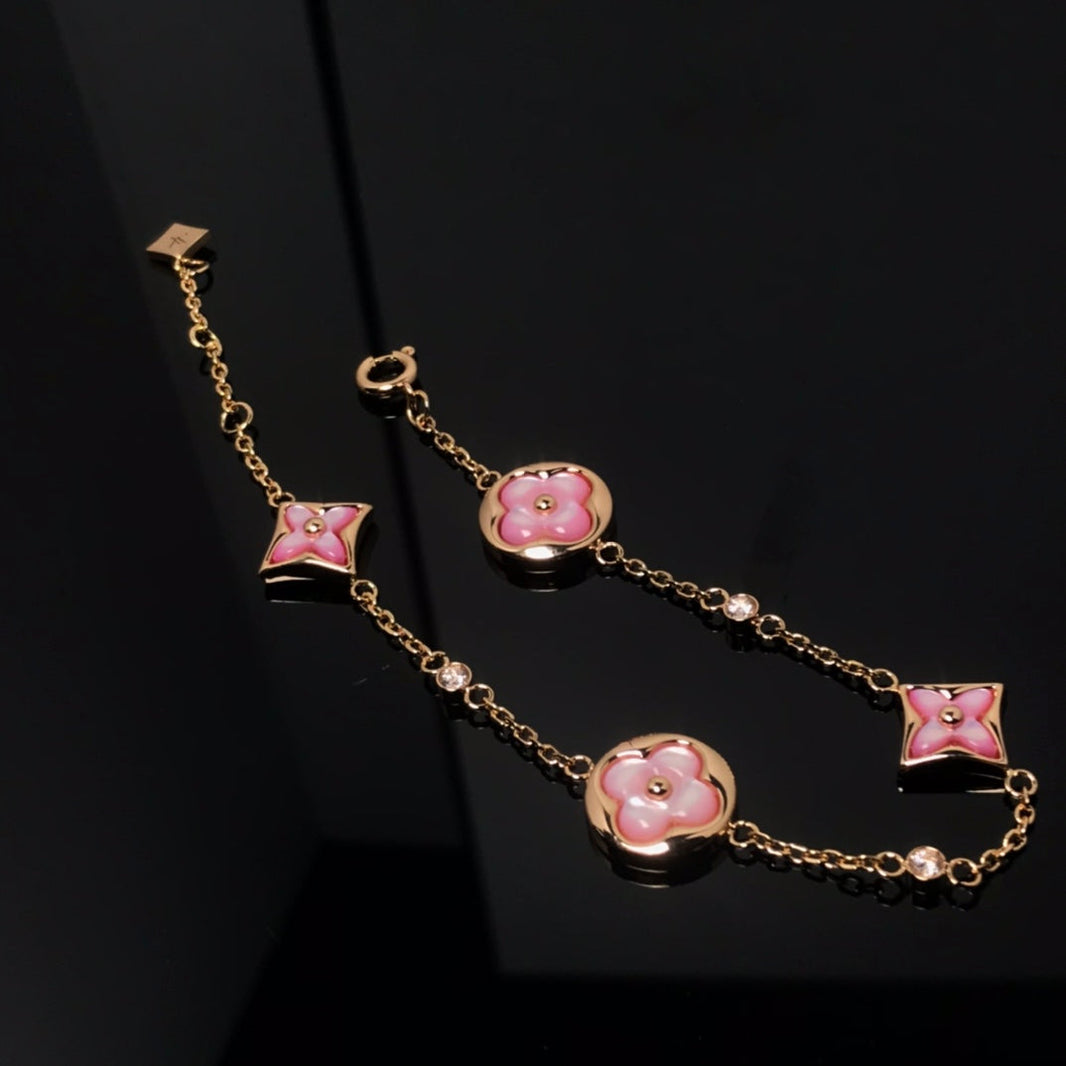 [Camiery]STAR AND SUN 4 MOTIF PINK MOP PINK GOLD BRACELET