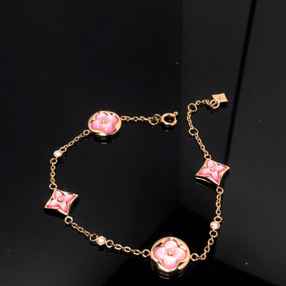 [Camiery]STAR AND SUN 4 MOTIF PINK MOP PINK GOLD BRACELET