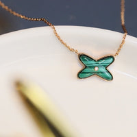 [Camiery]JEUX MALACHITE 1 DIAMOND PINK GOLD NECKLACE