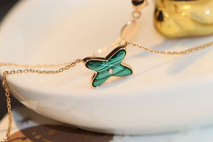 [Camiery]JEUX MALACHITE 1 DIAMOND PINK GOLD NECKLACE