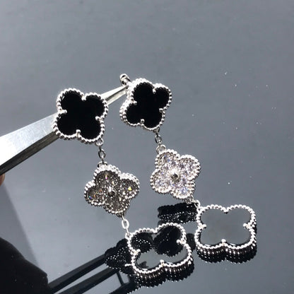 [Camiery]CLOVER 3 MOTIF DIAMOND ONYX SILVER EARRINGS