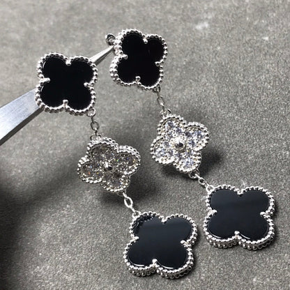 [Camiery]CLOVER 3 MOTIF DIAMOND ONYX SILVER EARRINGS