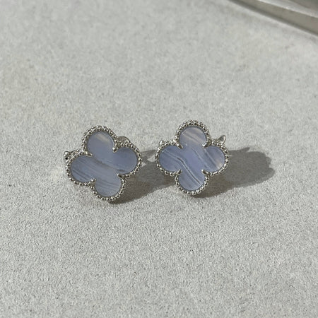 [Camiery]CLOVER CHALCEDONY SILVER STUD EARRINGS