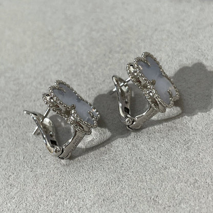 [Camiery]CLOVER CHALCEDONY SILVER STUD EARRINGS