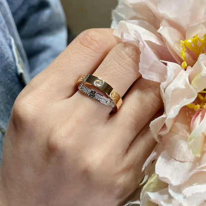 [Camiery] LOVE PINK GOLD SILVER DIAMOND DOUBLE RING