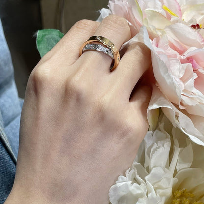 [Camiery] LOVE PINK GOLD SILVER DIAMOND DOUBLE RING