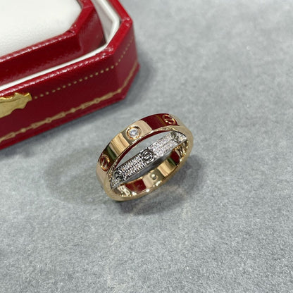 [Camiery] LOVE PINK GOLD SILVER DIAMOND DOUBLE RING