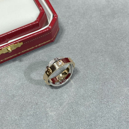 [Camiery] LOVE PINK GOLD SILVER DIAMOND DOUBLE RING