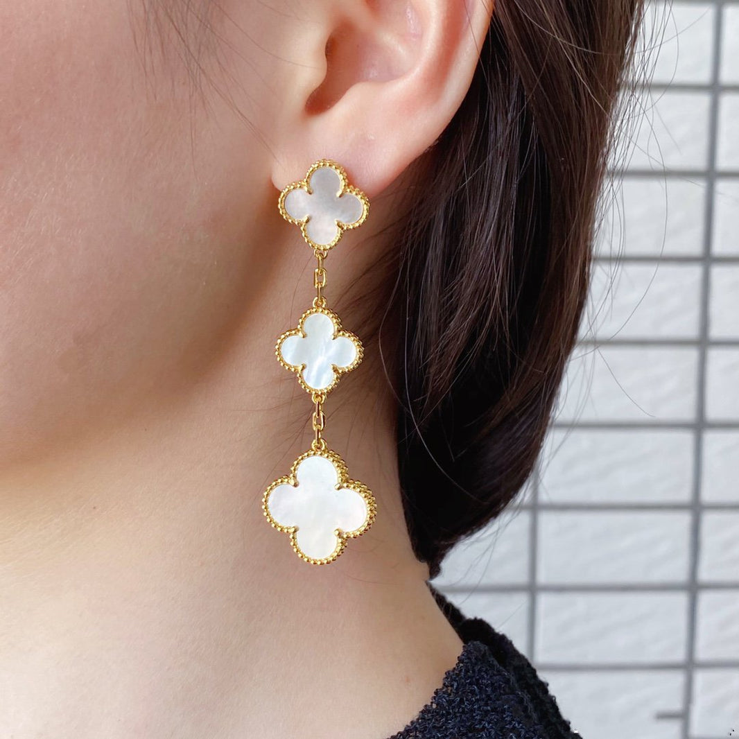 [Camiery]CLOVER MOP 3 MOTIFS GOLD EARRINGS