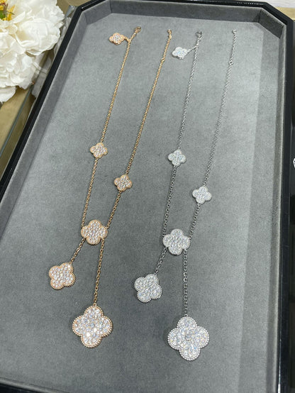 [Camiery]CLOVER 6 MOTIF DIAMOND PAVED NECKLACE