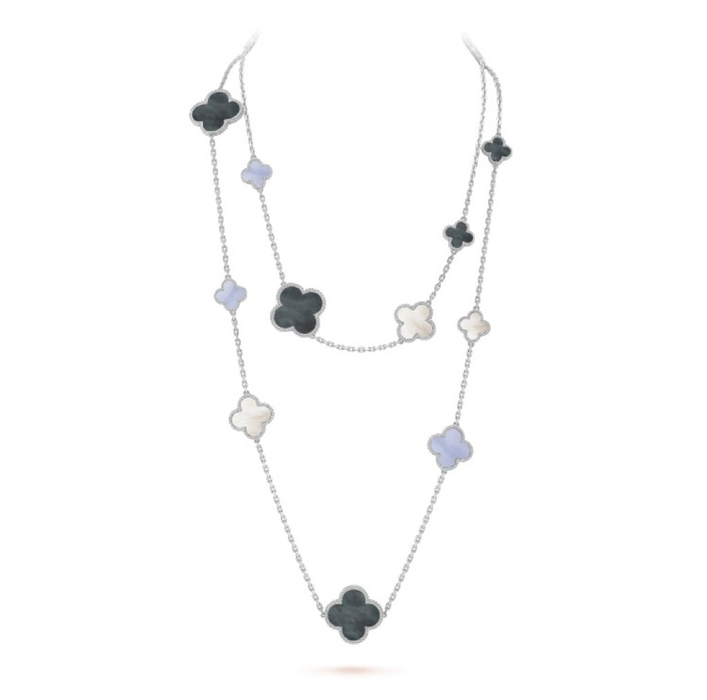 [Camiery]CLOVER 16 MOTIF CHALCEDONY MOP SILVER NECKLACE