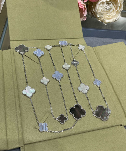[Camiery]CLOVER 16 MOTIF CHALCEDONY MOP SILVER NECKLACE