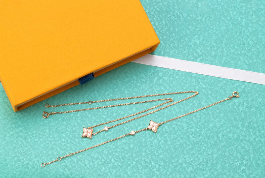 [Camiery]STAR PINK MOP 1 DIAMOND PINK GOLD NECKLACE