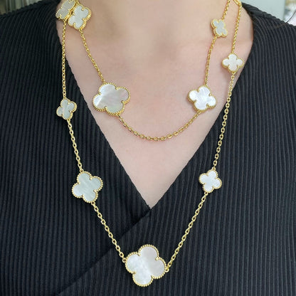 [Camiery]CLOVER 16 MOTIF WHITE MOP GOLD NECKLACE