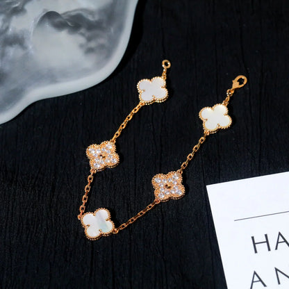 [Camiery]CLOVER WHITE PEARL MOP 5 MOTIF BRACELET COLLECTION
