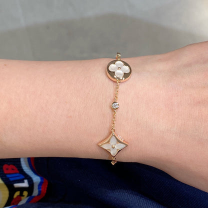 [Camiery]STAR AND SUN 4 MOTIF WHITE MOP PINK GOLD BRACELET