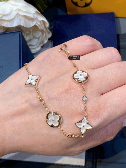 [Camiery]STAR AND SUN 4 MOTIF WHITE MOP PINK GOLD BRACELET