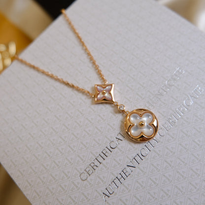 [Camiery]STAR AND SUN WHITE MOP 2 MOTIF PINK GOLD NECKLACE