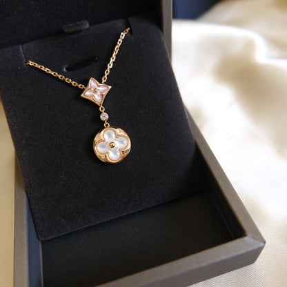 [Camiery]STAR AND SUN WHITE MOP 2 MOTIF PINK GOLD NECKLACE