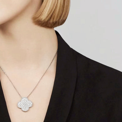 [Camiery]CLOVER 25MM LARGE PENDANT DIAMOND PAVED SILVER NECKLACE