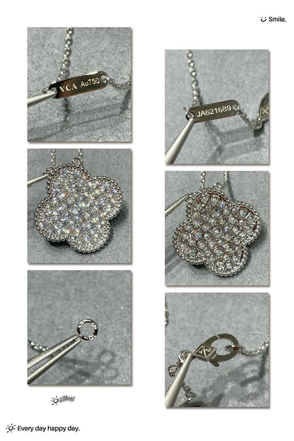 [Camiery]CLOVER 25MM LARGE PENDANT DIAMOND PAVED SILVER NECKLACE
