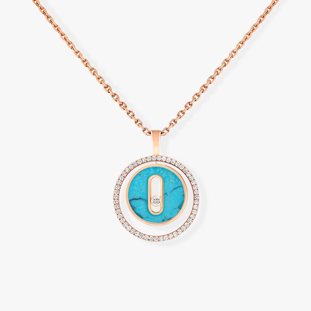 [Camiery]LUCKY MOVE 1 DIAMOND TURQUOISE PINK GOLD DIAMOND NECKLACE