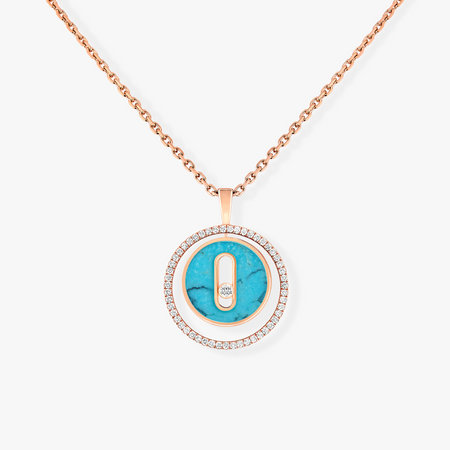 [Camiery]LUCKY MOVE 1 DIAMOND TURQUOISE PINK GOLD DIAMOND NECKLACE