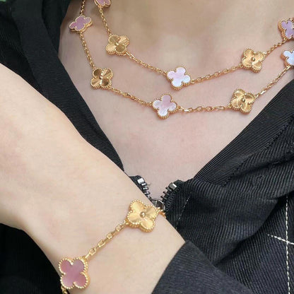 [Camiery]CLOVER 20 MOTIFS LASER PINK MOP NECKLACE