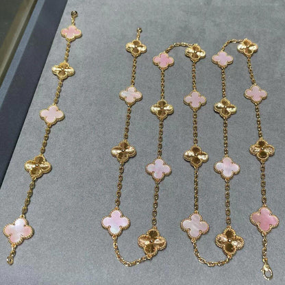 [Camiery]CLOVER 20 MOTIFS LASER PINK MOP NECKLACE