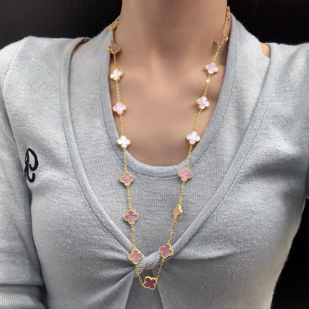 [Camiery]CLOVER 20 MOTIFS PINK MOP NECKLACE